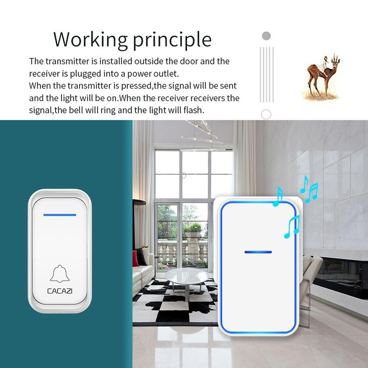 CACAZI Home Smart Digital Wireless Doorbell Remote Electronic Doorbell Elderly Pager, Style: UK Plug(Black)