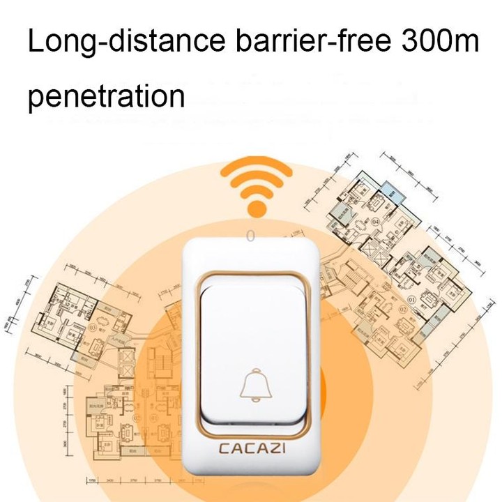 CACAZI Smart Waterproof Music Wireless Doorbell Multifunctional Pager, Style: US Plug(Black)