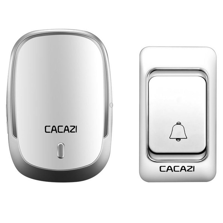 CACAZI Smart Waterproof Music Wireless Doorbell Multifunctional Pager, Style: US Plug(Silver)