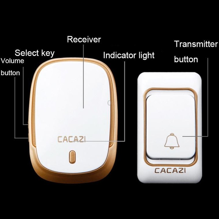CACAZI Smart Waterproof Music Wireless Doorbell Multifunctional Pager, Style: UK Plug(Black)