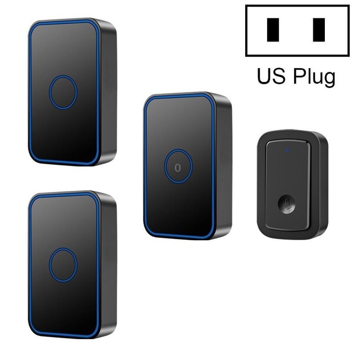 CACAZI A19 1 For 3 Wireless Music Doorbell without Battery, US Plug(Black)