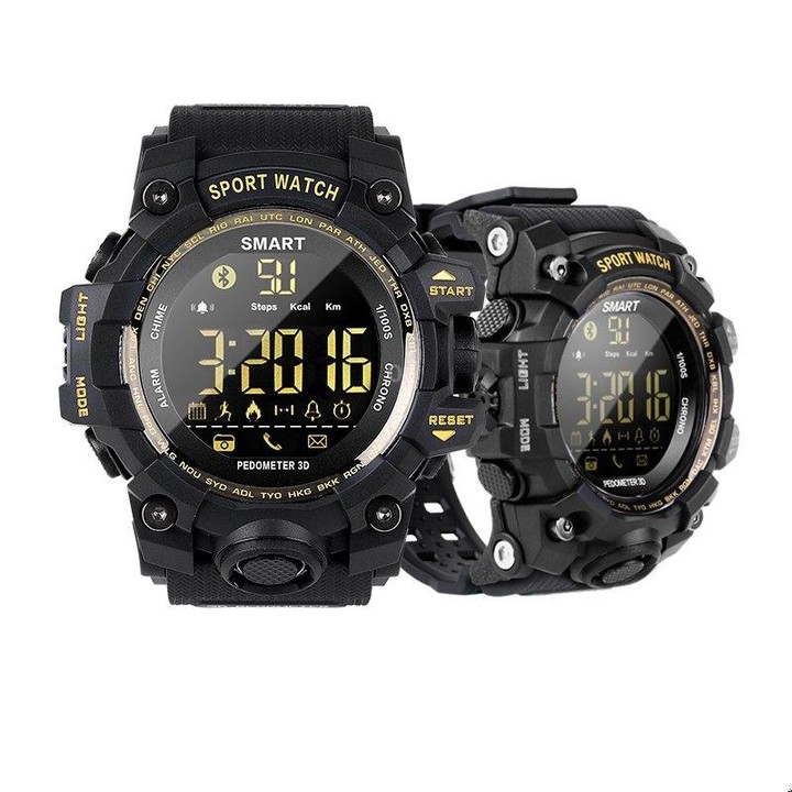 EX16S Sports Smart Watch IP67 Waterproof Outdoor Bluetooth Remote Pedemeter Long Standby (Black)