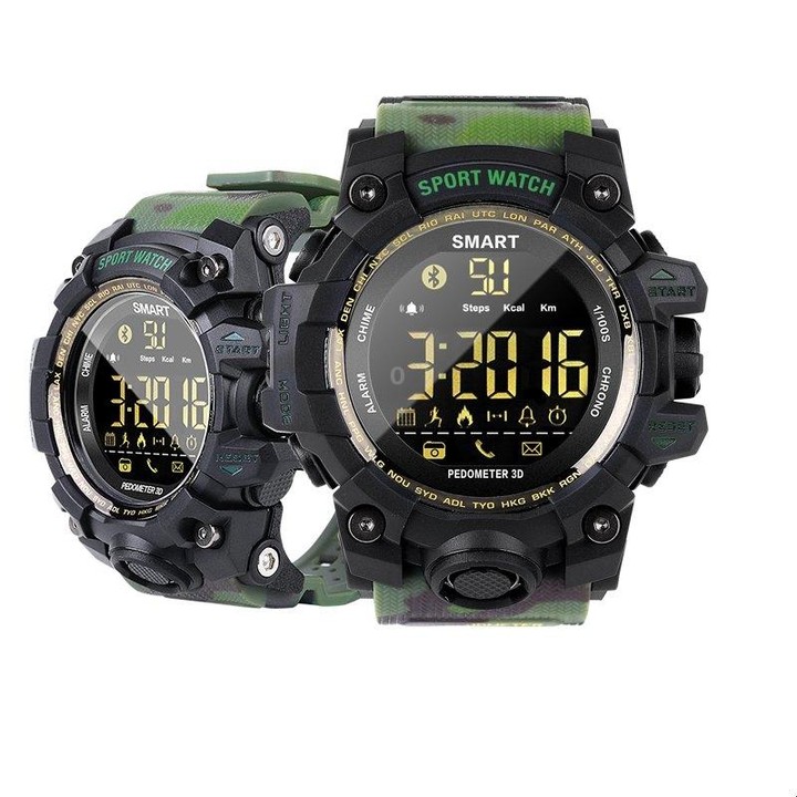 EX16S Sports Smart Watch IP67 Waterproof Outdoor Bluetooth Remote Pedemeter Long Standby (Black)