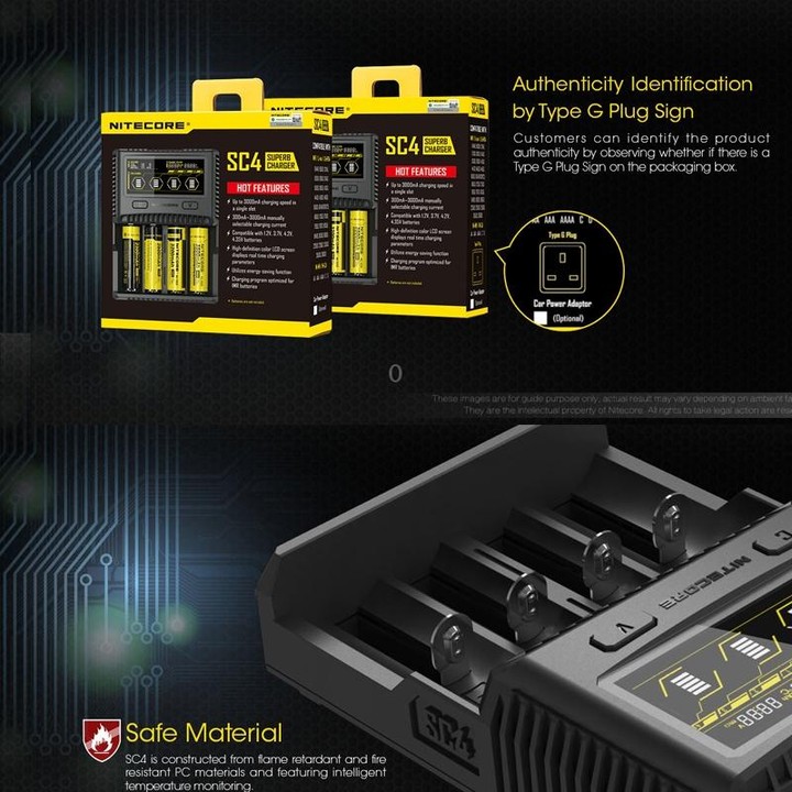 NITECORE 4-Slot Smart LCD Fast Charger, Model: SC4(EU Plug)