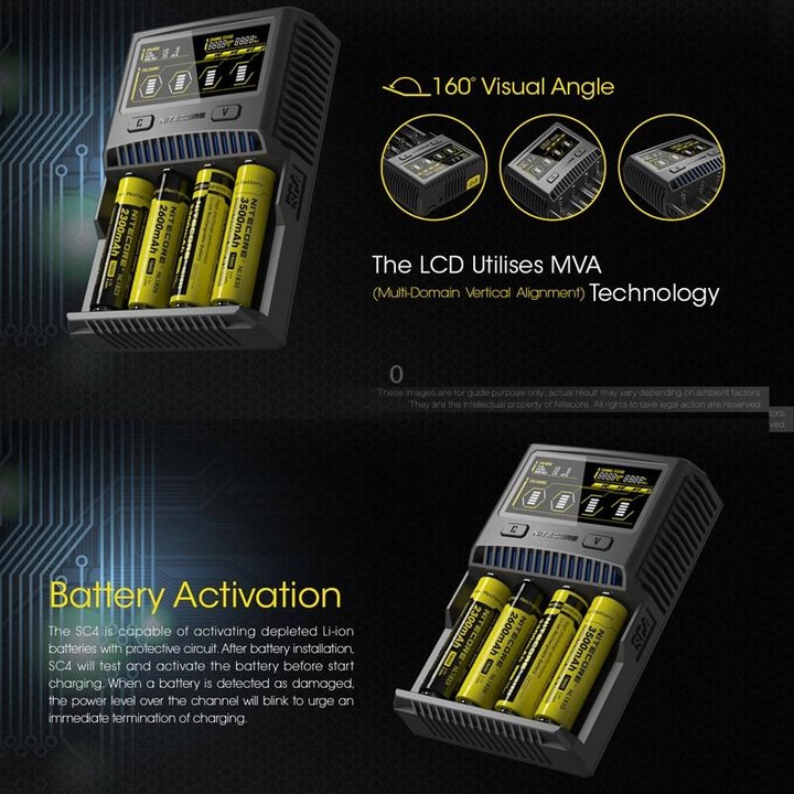 NITECORE 4-Slot Smart LCD Fast Charger, Model: SC4(EU Plug)