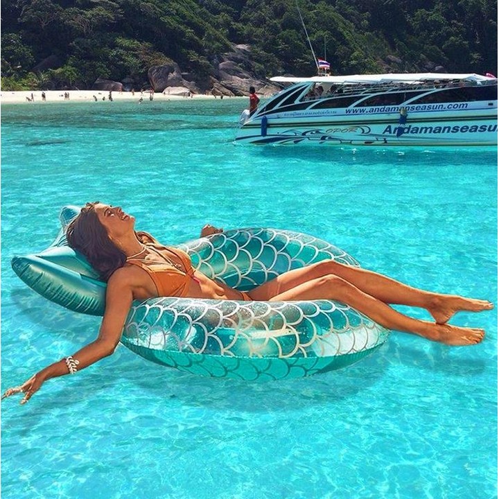Adult Thickened Backrest Swimming Ring Mermaid Swim Ring(Blue)