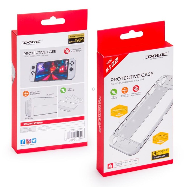 DOBE Game Handle Transparent Crystal Case TPU Protective Cover For Switch OLED Console(Transparent Color)