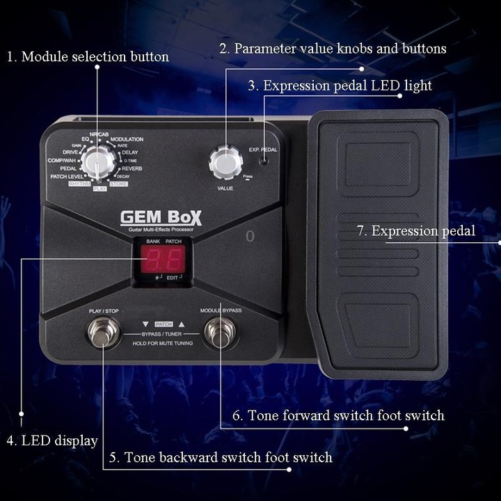 GEM-BOX Electric Guitar Effects Adjustable Multi-Effects Device(Black)