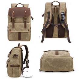 K-011 Outdoor Shoulder Digital Camera Bag Batik Canvas Waterproof Large-Capacity Photography Backpack(Khaki)