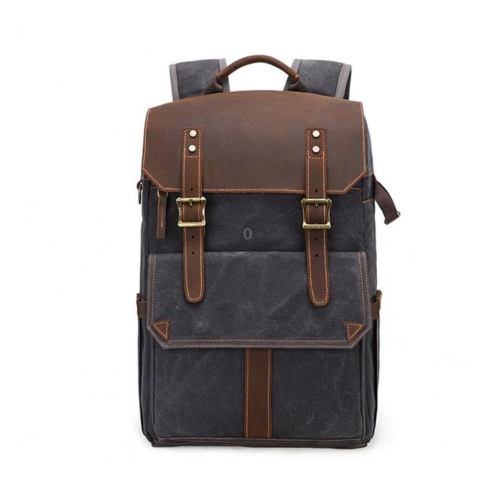 K-011 Outdoor Shoulder Digital Camera Bag Batik Canvas Waterproof Large-Capacity Photography Backpack(Gray)