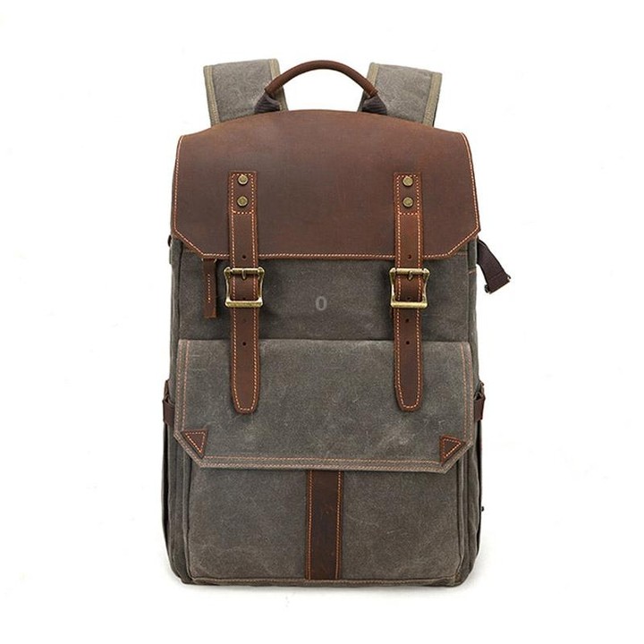 K-011 Outdoor Shoulder Digital Camera Bag Batik Canvas Waterproof Large-Capacity Photography Backpack(Army Green)