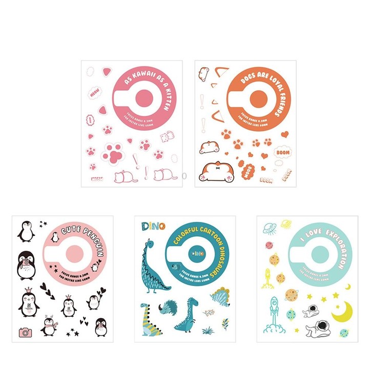 5 PCS 5 in 1 DIY Cute Cartoon Camera Stickers Set for Fujifilm Instax mini 11(Space Animals Series)