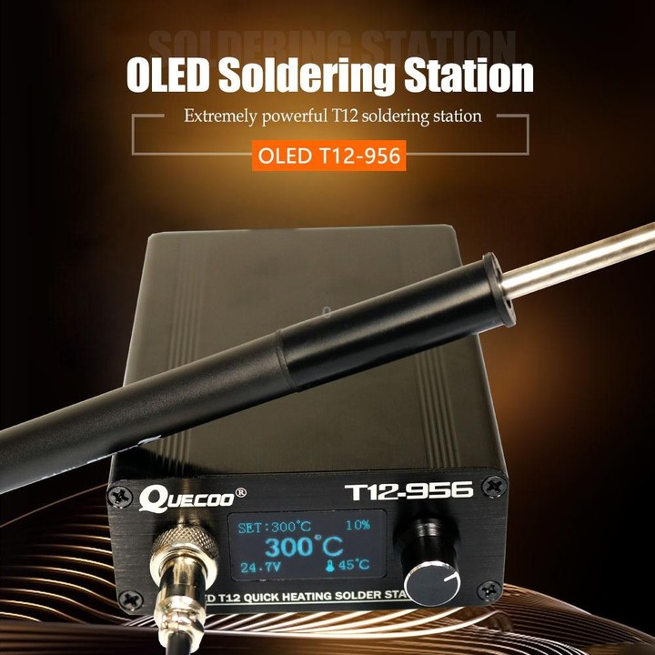 QUECOO T12-956 1.3-Inch Screen Electric Soldering Iron Soldering Station With P9 Handle, EU Plug (Black Handle)