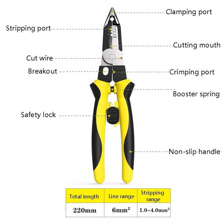 7 In 1 Multi-Function Wire Stripper Electrician Manual Tool(Black Yellow)
