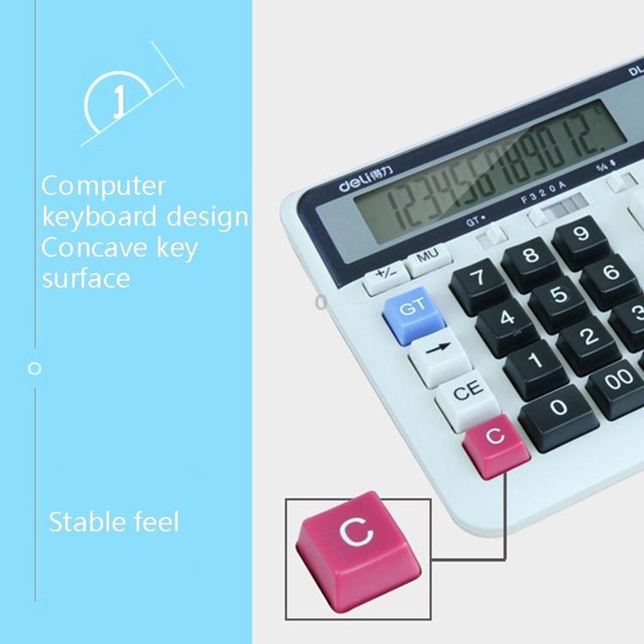 Deli 2135 Computer Keyboard Calculator Big Button Bank Office Finance Accounting Solar Calculator(White)