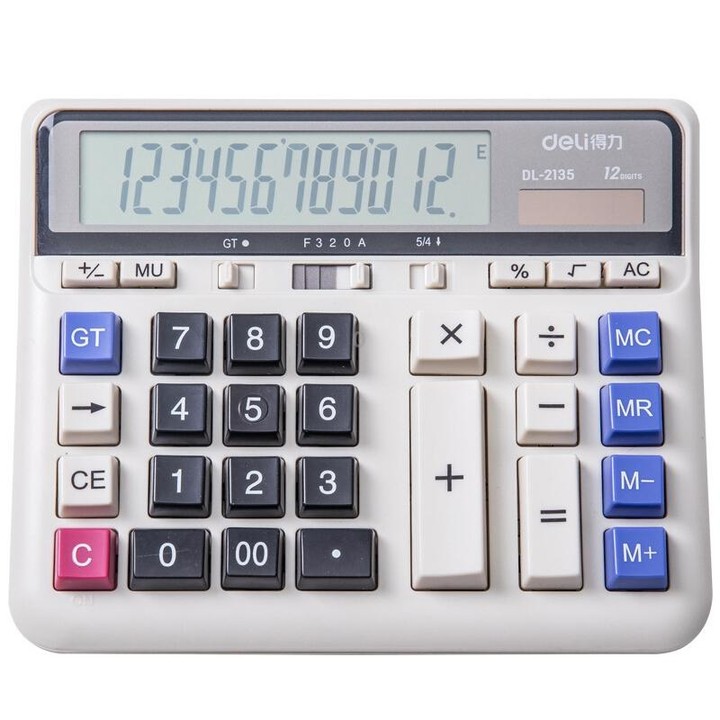 Deli 2135 Computer Keyboard Calculator Big Button Bank Office Finance Accounting Solar Calculator(White)
