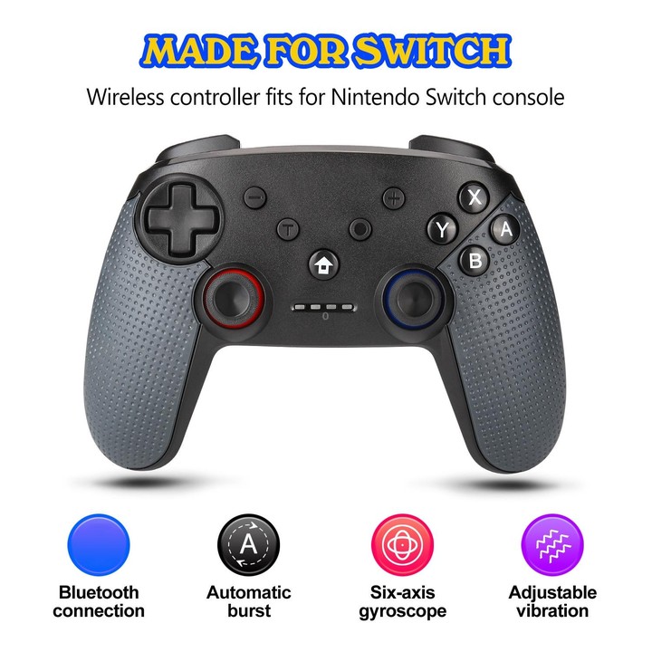 Bluetooth Wireless Gamepad Built-In Dual Motors With TURBO Function Suitable For Switch Pro(Black)