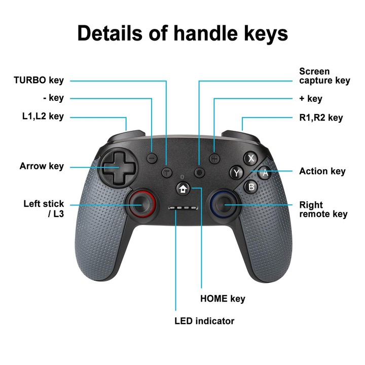 Bluetooth Wireless Gamepad Built-In Dual Motors With TURBO Function Suitable For Switch Pro(Black)