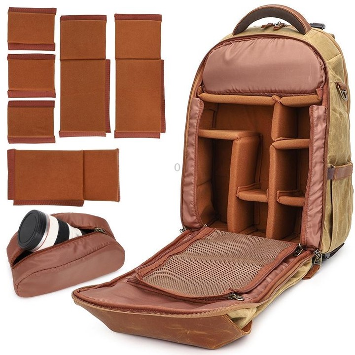 K805 Waterproof Batik Canvas Camera Backpack Outdoor Liner Shoulder Photography Bag(Soil Yellow)