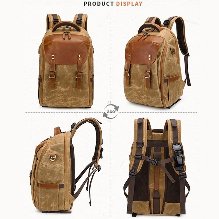 K805 Waterproof Batik Canvas Camera Backpack Outdoor Liner Shoulder Photography Bag(Soil Yellow)