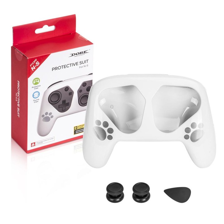 DOBE TNS-1171 Gamepad Protection Set Handle Protective Case + Rocker Cap For Nintendo Switch Pro(White)