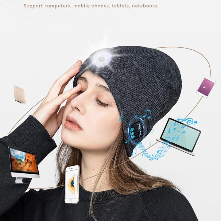 M1-BL LED Glowing Bluetooth Music Hat Wireless Call Night Running Hat(Gray)