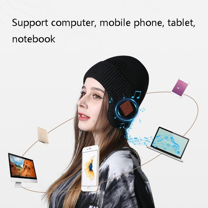 TR Ear-Covered Bluetooth Music Hat 5.0 Binaural Stereo Headphone Cap(Black)