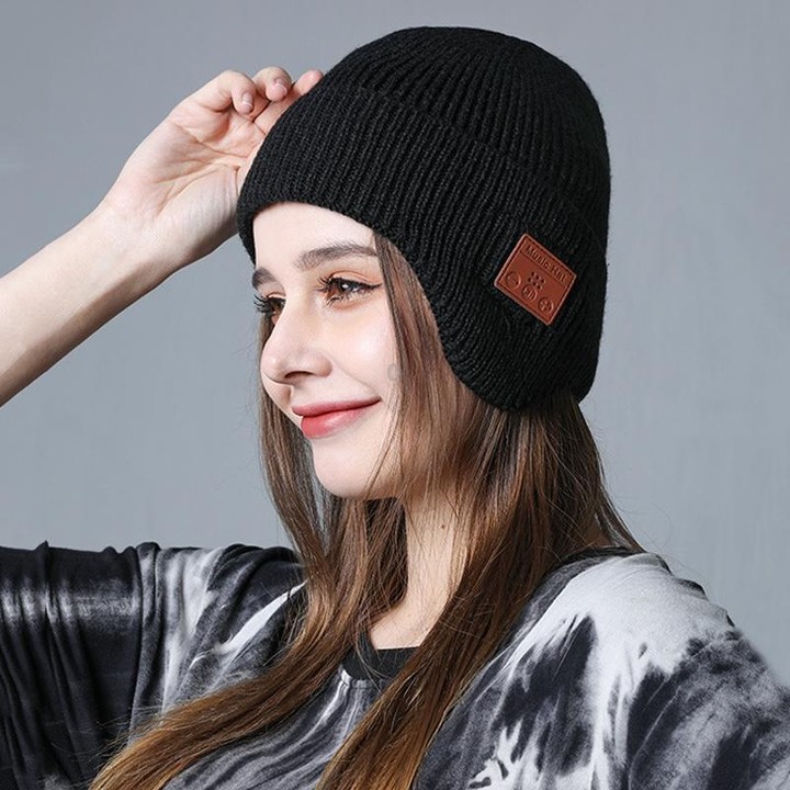 TR Ear-Covered Bluetooth Music Hat 5.0 Binaural Stereo Headphone Cap(Black)