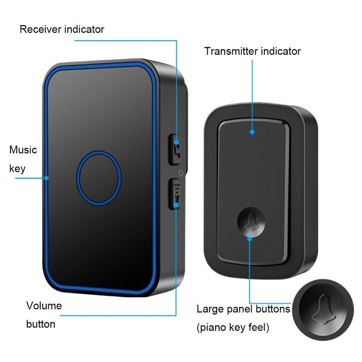 CACAZI A19 1 For 4 Wireless Music Doorbell without Battery, Plug:US Plug(Black)