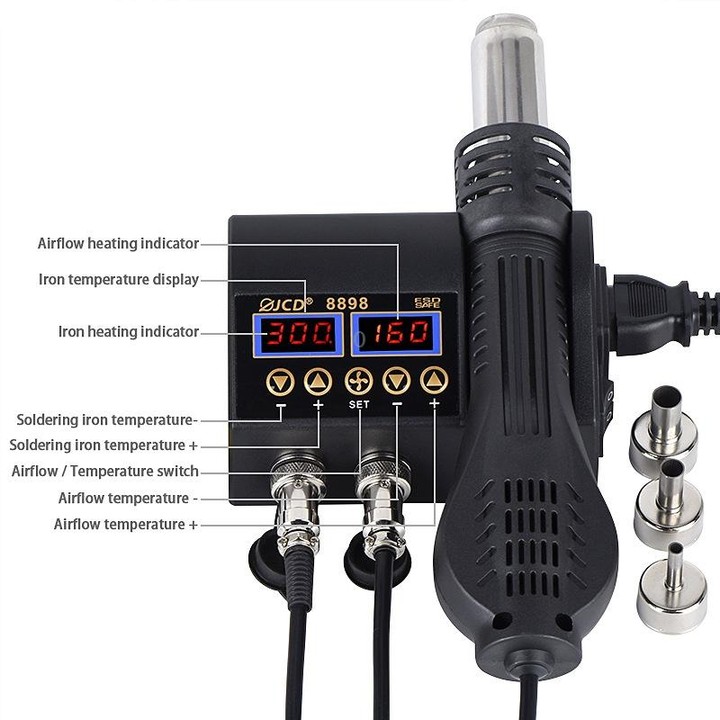 Hot Air Desoldering Station Dual Digital Display Two In One Temperature Control Electric Soldering Iron Soldering Station, EU Pl