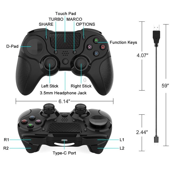 MB-P913 PC Six-Axis Somatosensory Back Key Programming Dual Vibration Bluetooth Gamepad For PS4 Pro(Blue Black)