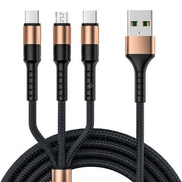 1.25m 3 In 1 USB to 8 Pin+Type-C+Micro USB Quick Charging Sync Data Cable, Output: 3A (Gold)