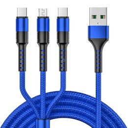 1.25m 3 In 1 USB to 8 Pin+Type-C+Micro USB Quick Charging Sync Data Cable, Output: 3A (Blue)