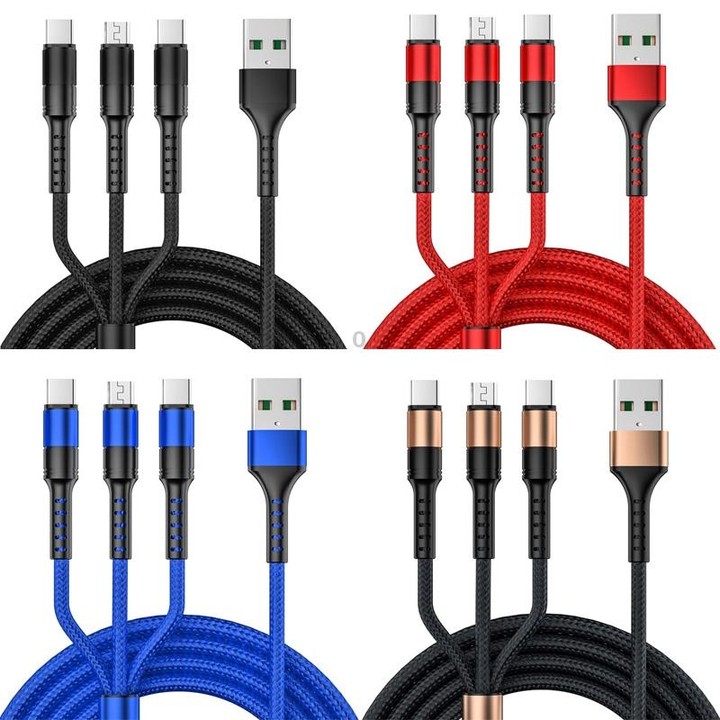 1.25m 3 In 1 USB to 8 Pin+Type-C+Micro USB Quick Charging Sync Data Cable, Output: 3A (Blue)
