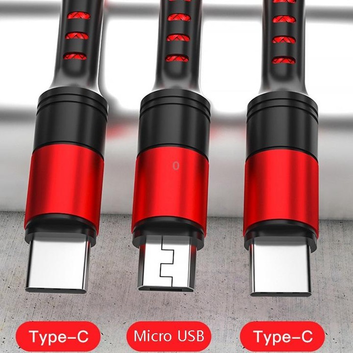 1.25m 3 In 1 USB to 8 Pin+Type-C+Micro USB Quick Charging Sync Data Cable, Output: 3A (Blue)