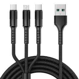 1.25m 3 In 1 USB to 8 Pin+Type-C+Micro USB Quick Charging Sync Data Cable, Output: 5A (Black)