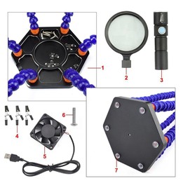 SN6SB-USB Six-Claw LED Lights Welding Station With Magnifying Glass & Fan(Blue)