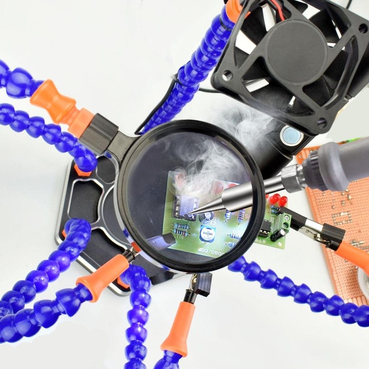 SN6SB-USB Six-Claw LED Lights Welding Station With Magnifying Glass & Fan(Blue)