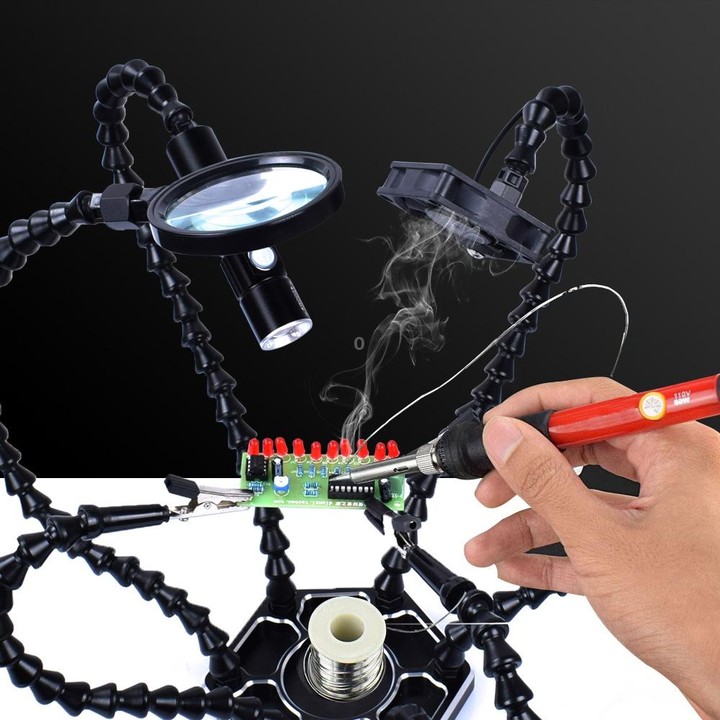 Six-Jaw LED Lamp Magnifying Glass Soldering Station with Fan(N-SS6LMF-BK9)