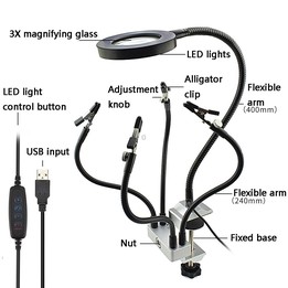LED Lamp Magnifying Glass 360-Degree Adjustable Welding Table(SN5USB)