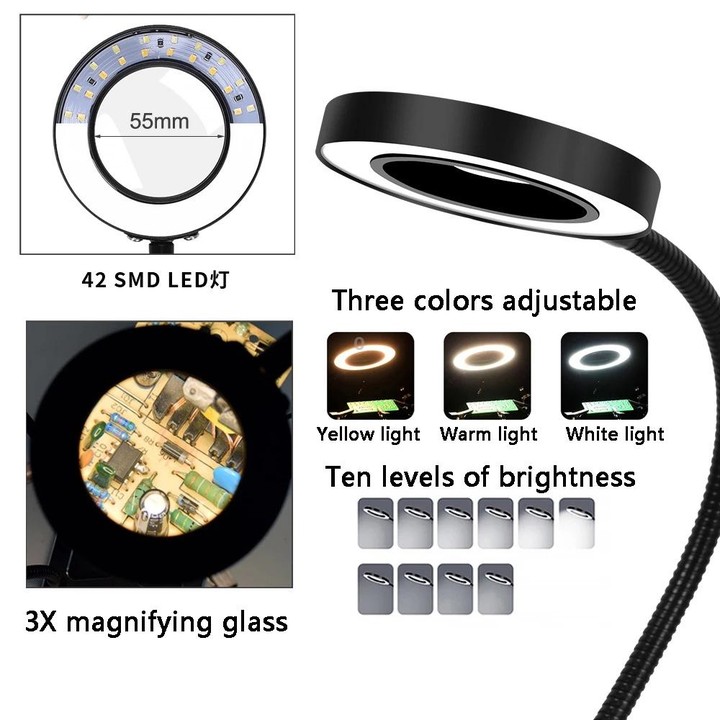 LED Lamp Magnifying Glass 360-Degree Adjustable Welding Table(SN5USB)