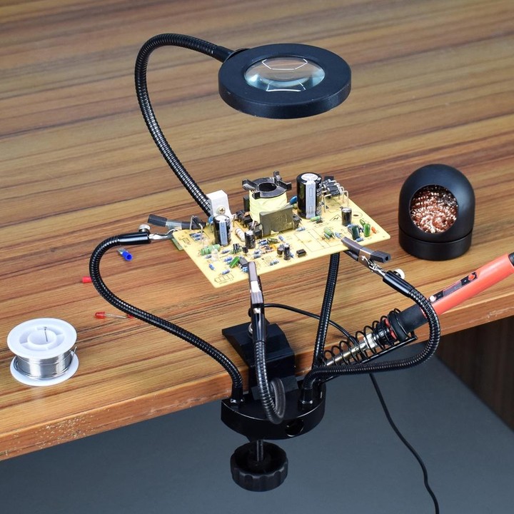 LED Lamp Magnifying Glass 360-Degree Adjustable Welding Table(SS7BK-BK)