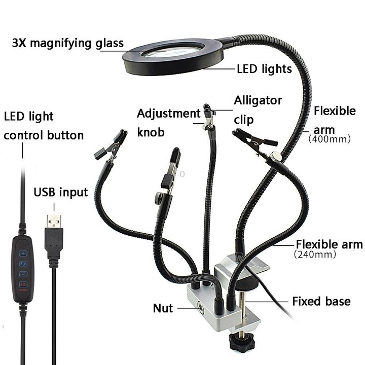 LED Lamp Magnifying Glass 360-Degree Adjustable Welding Table(T-SS5L-BK9)