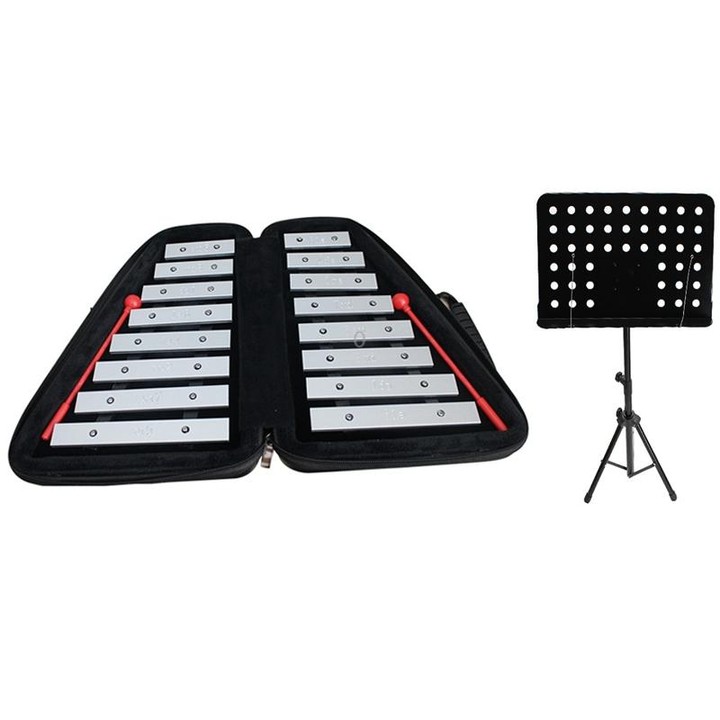 JZ-35 16-Tone Double Row Carillon Orff Percussion Instrument, Color: Silver With Shelf