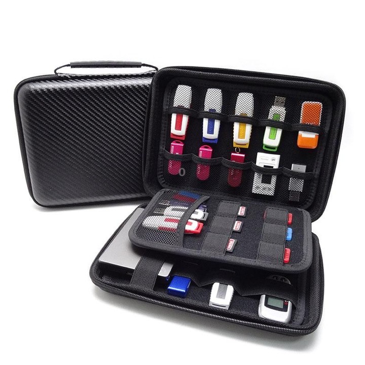 GH1319 EVA Large Capacity Electronic Digital Accessories Storage Bag(Carbon Fiber Black)
