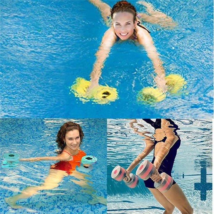 1pair Water Floating Dumbbell EVA Foam Swimming Pool Exercise Adjustable Dumbbell(Gray Red)