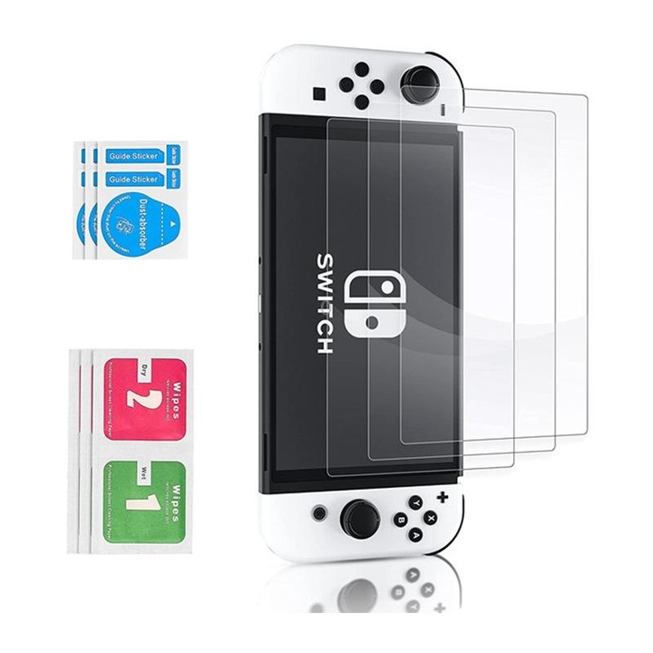 Game Console Crystal Shell Remote Sensing Cap Tempered Film Storage Bag Set For Switch OLED Console Storage Bag+Crystal Case+Roc