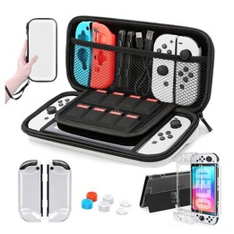 Game Console Crystal Shell Remote Sensing Cap Tempered Film Storage Bag Set For Switch OLED Console Storage Bag+Crystal Case+Roc