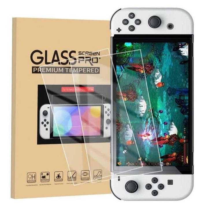 Game Console Crystal Shell Remote Sensing Cap Tempered Film Storage Bag Set For Switch OLED Console White Storage Bag 14 In 1(Ha