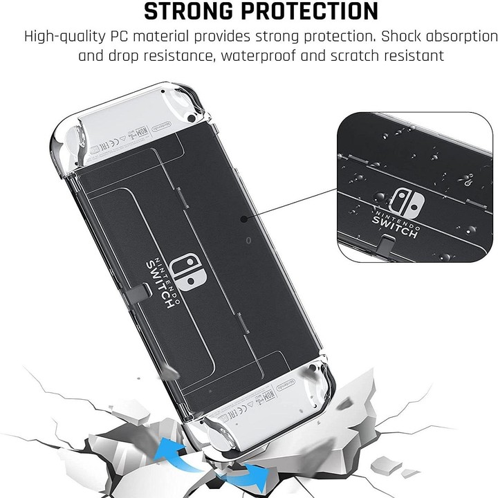 Game Console Crystal Shell Remote Sensing Cap Tempered Film Storage Bag Set For Switch OLED Console White Storage Bag 14 In 1(Ha